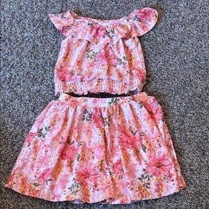 Floral Pink Two-Piece Skirt Set